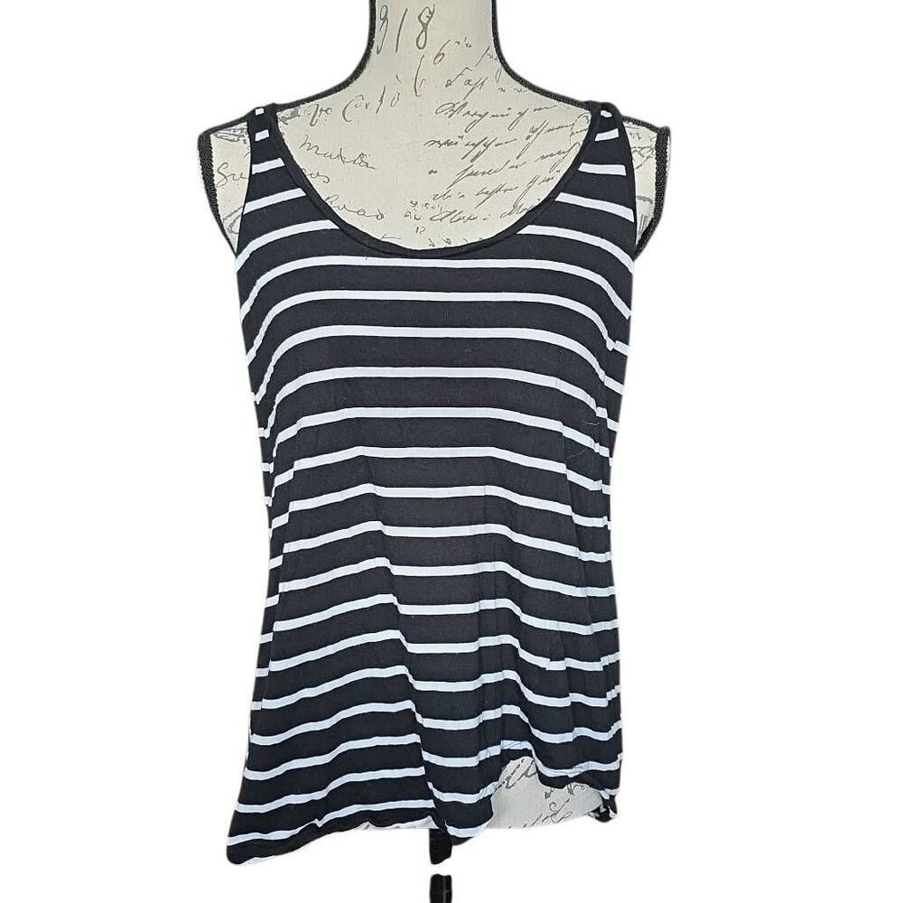 Workshop Republic Clothing Women's Size Large Black White Striped Racerback Tank